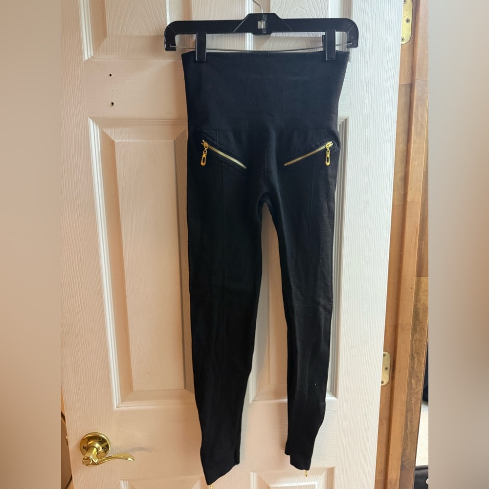 Black High-Waisted Leggings with Gold Zippers